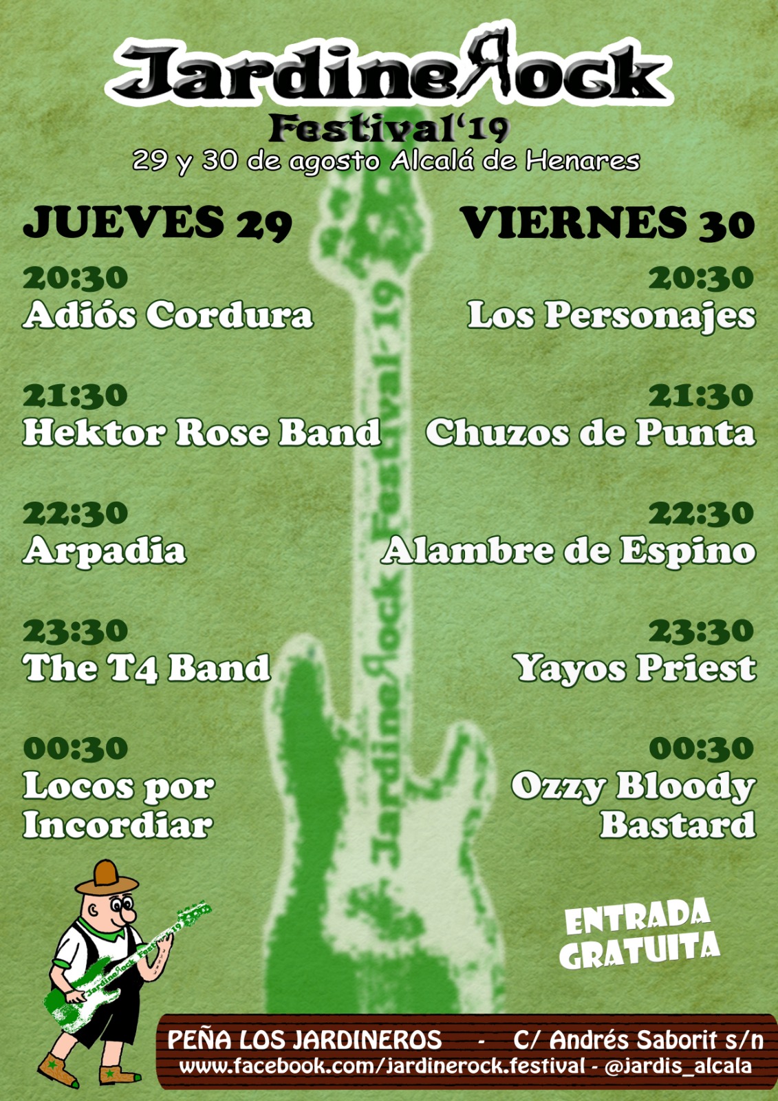 Cartel del Festival JardineRock 2019 con ARpadia en el line-up